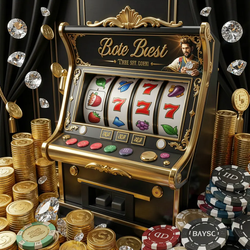 Classic casino slot machine with red sevens and golden details surrounded by coins and chips representing the high quality slot gaming atmosphere at TAYAGYM Philippines